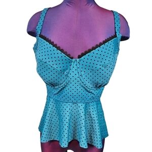 Terra & Sky Teal & Black Polka Dot Tankini Top Size‎ 1X Women's Plus